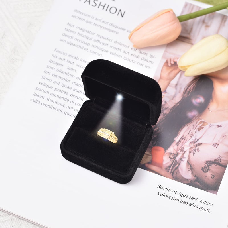 Omeet Velvet Metal Glossy with LED Jewelry Gift Box for Proposal  Engagement  Wedding - Easy to fit into Your Pocket or Handbag - Image 2